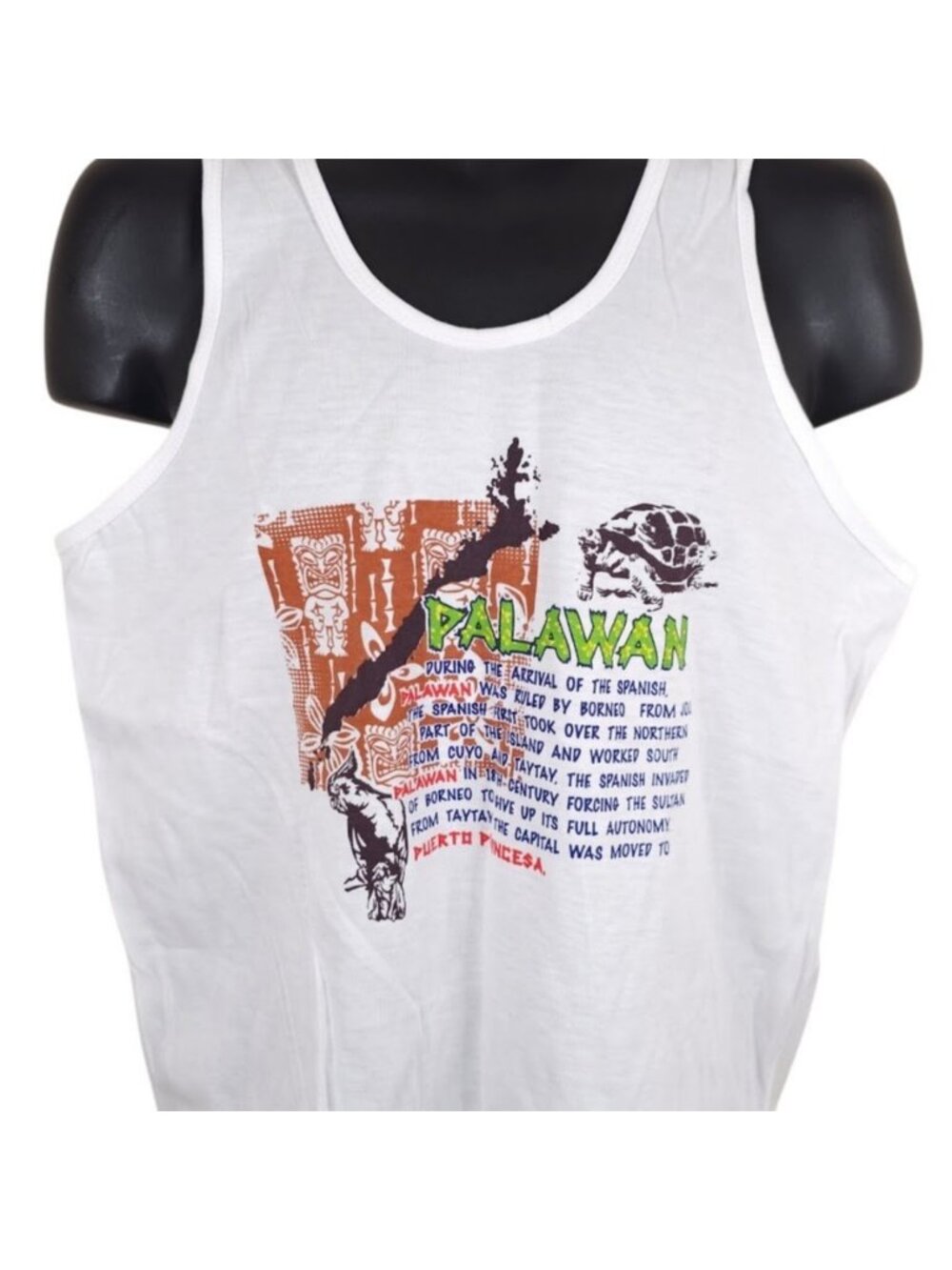 Palawan Philippines Tank Top Mens Size Large White Turtle Tiki Destination Tee